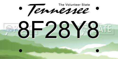 8F28Y8 Tennessee License Plate