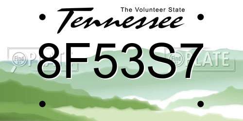 8F53S7 Tennessee License Plate