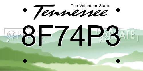 8F74P3 Tennessee License Plate