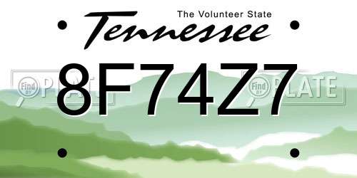 8F74Z7 Tennessee License Plate