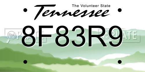 8F83R9 Tennessee License Plate