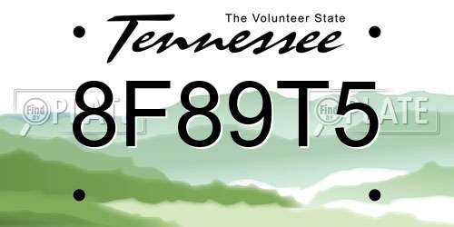 8F89T5 Tennessee License Plate