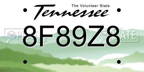 8F89Z8 Tennessee License Plate