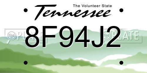 8F94J2 Tennessee License Plate