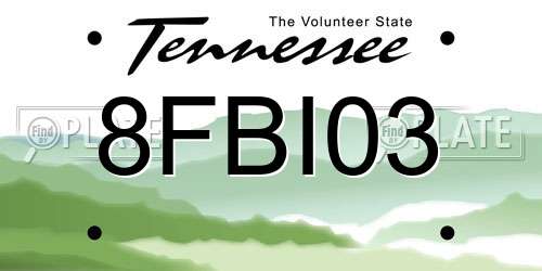 8FBI03 Tennessee License Plate