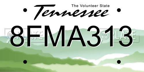 8FMA313 Tennessee License Plate