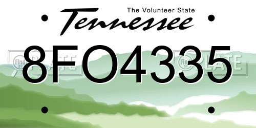 8FO4335 Tennessee License Plate