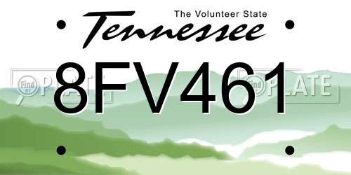 8FV461 Tennessee License Plate