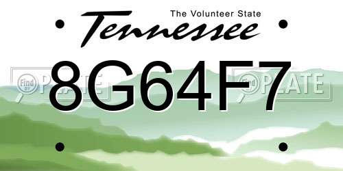 8G64F7 Tennessee License Plate