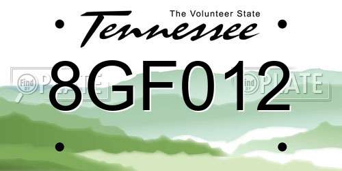 8GF012 Tennessee License Plate