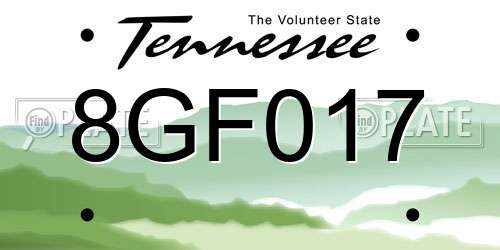 8GF017 Tennessee License Plate