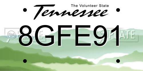 8GFE91 Tennessee License Plate