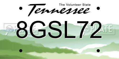 8GSL72 Tennessee License Plate