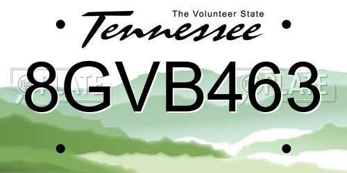 8GVB463 Tennessee License Plate