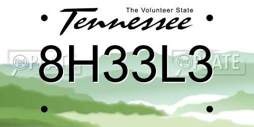 8H33L3 Tennessee License Plate