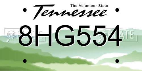 8HG554 Tennessee License Plate