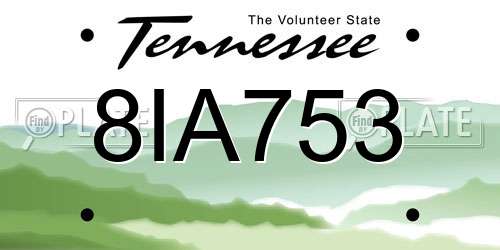 8IA753 Tennessee License Plate