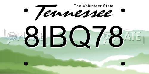 8IBQ78 Tennessee License Plate