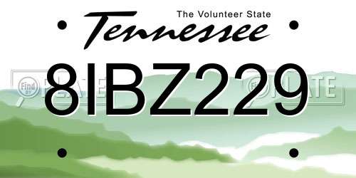 8IBZ229 Tennessee License Plate