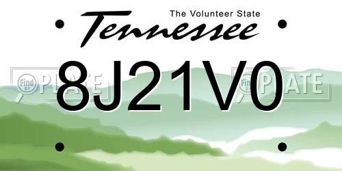 8J21V0 Tennessee License Plate