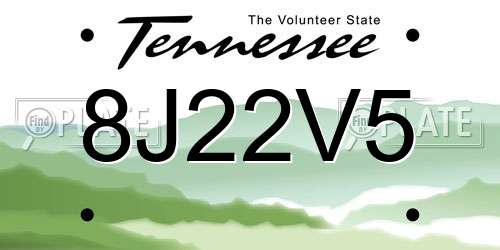 8J22V5 Tennessee License Plate