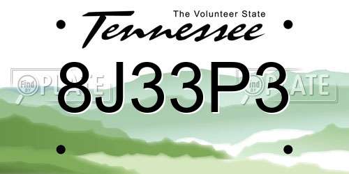 8J33P3 Tennessee License Plate