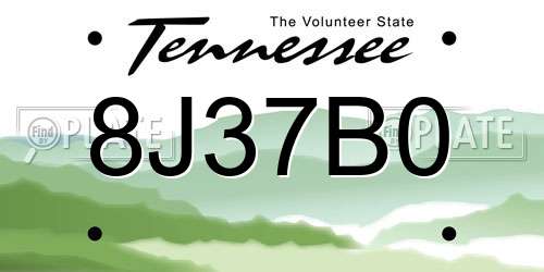 8J37B0 Tennessee License Plate
