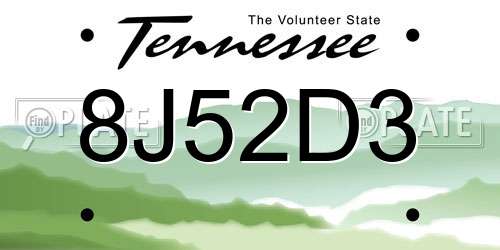 8J52D3 Tennessee License Plate