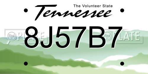 8J57B7 Tennessee License Plate