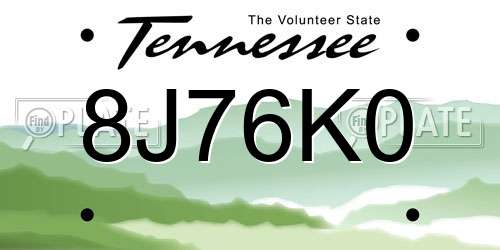8J76K0 Tennessee License Plate