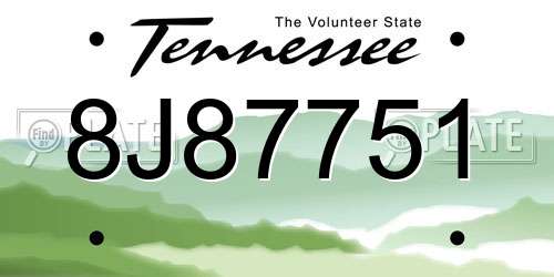 8J87751 Tennessee License Plate