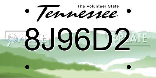 8J96D2 Tennessee License Plate