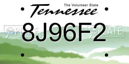 8J96F2 Tennessee License Plate