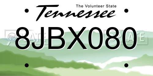 8JBX080 Tennessee License Plate