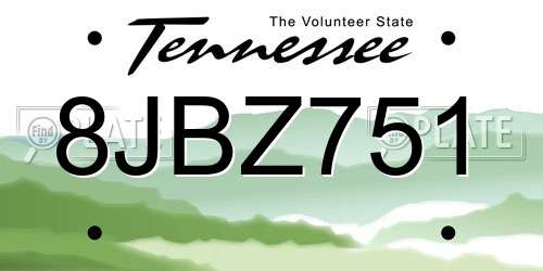 8JBZ751 Tennessee License Plate