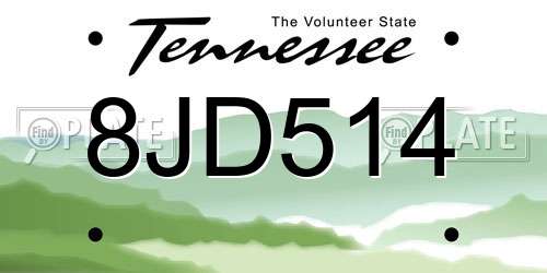 8JD514 Tennessee License Plate