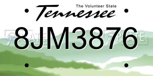 8JM3876 Tennessee License Plate