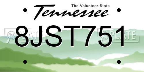 8JST751 Tennessee License Plate