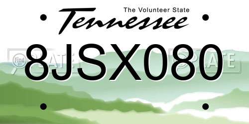 8JSX080 Tennessee License Plate