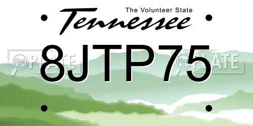 8JTP75 Tennessee License Plate