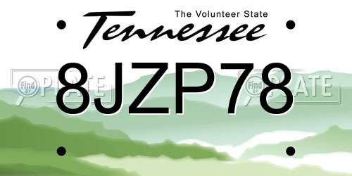8JZP78 Tennessee License Plate