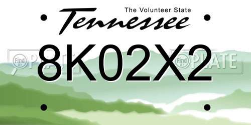 8K02X2 Tennessee License Plate