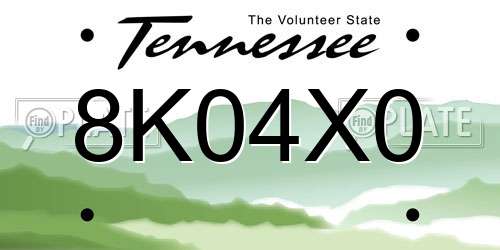 8K04X0 Tennessee License Plate