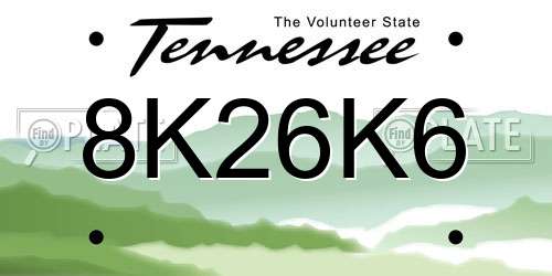 8K26K6 Tennessee License Plate