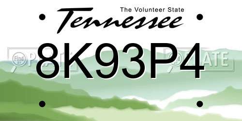 8K93P4 Tennessee License Plate