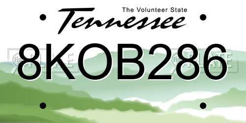 8KOB286 Tennessee License Plate