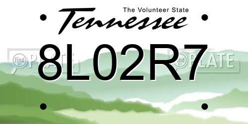 8L02R7 Tennessee License Plate