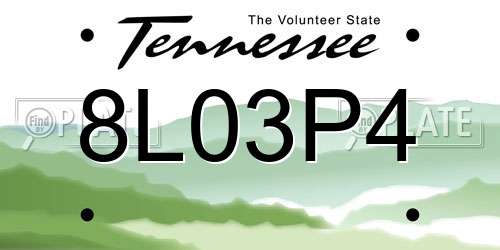 8L03P4 Tennessee License Plate