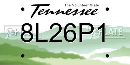 8L26P1 Tennessee License Plate