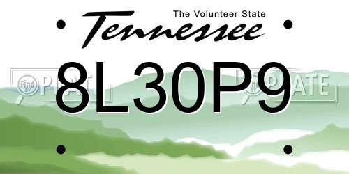 8L30P9 Tennessee License Plate